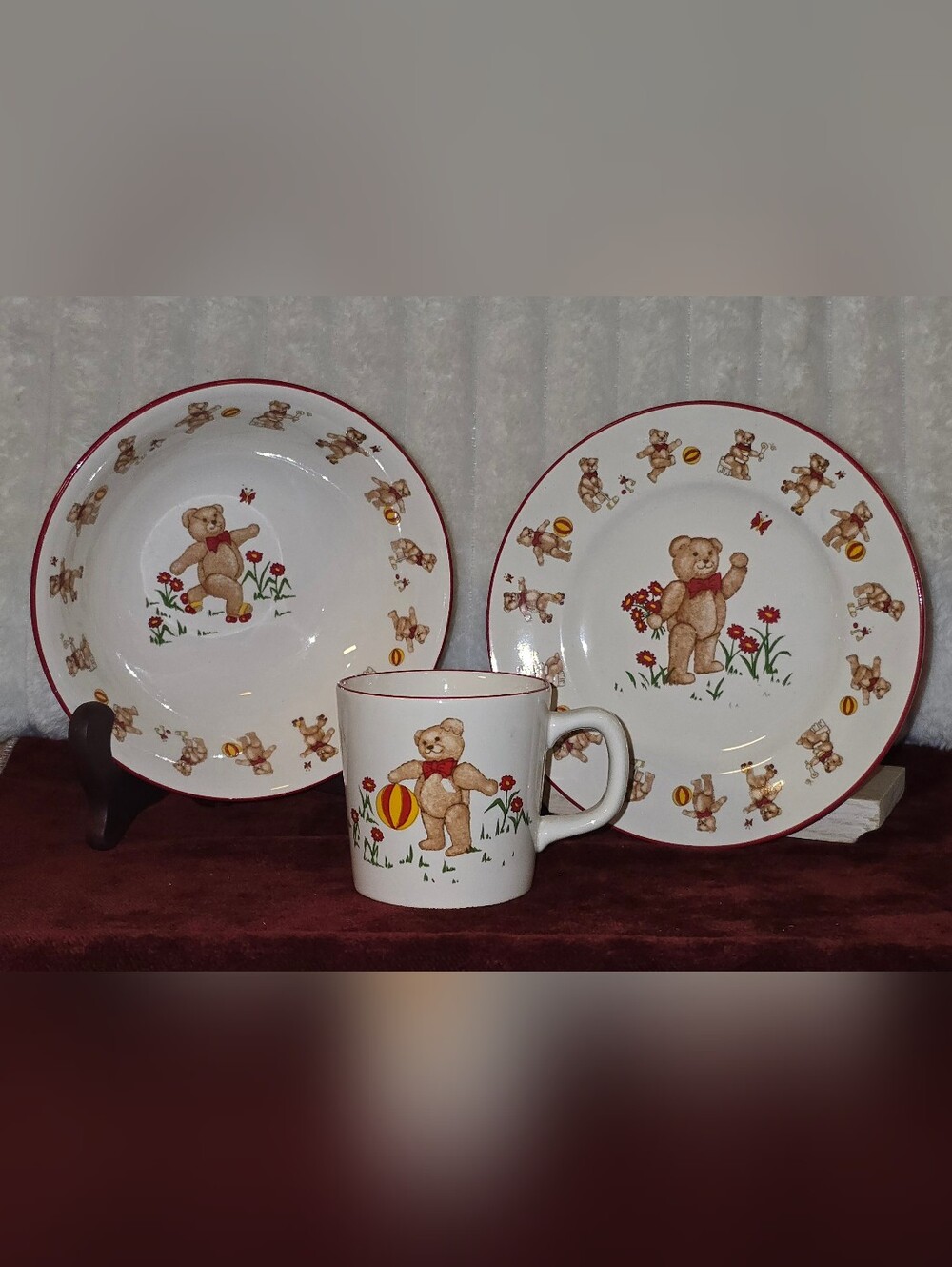 VTG 1984 Mason's Ironstone Teddy Bears Nursery Dish Set (3-Piece) England